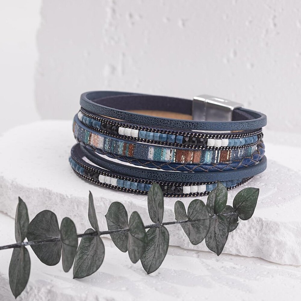 Stackable Faux Leather Bracelet with Magnetic Closure - Gift-Ready Boho Jewelry - Picture 6 of 7